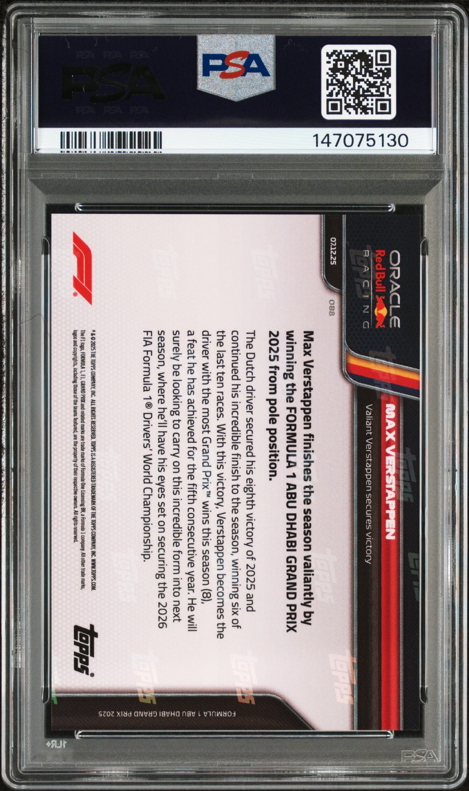 2025 TOPPS NOW FORMULA 1 #88 MAX VERSTAPPEN PSA 10 view 2