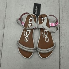 Bebe Girls Brown White Glittery Two Straps Flat Slip On Sandals Girls Size 3 NEW
