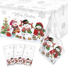 3Pcs Christmas Snowman Tablecloth,Plastic Christmas Snowman Snowflake Winter Tab