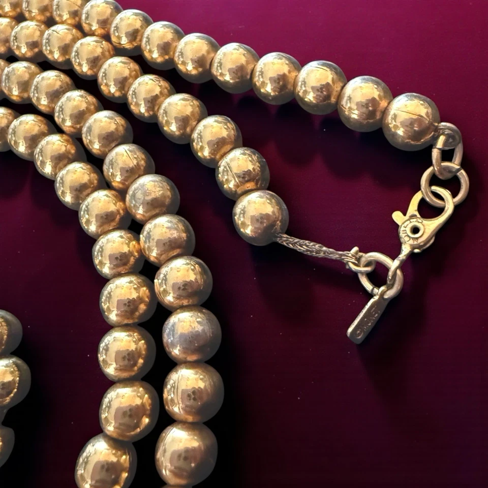 Monet Gold Tone Bead Necklace 24 Inch Strung on Chain 6mm Vintage Ball Jewelry - Image 2 of 4