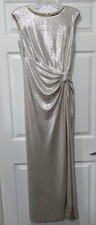 NWT Lauren Ralph Lauren Sz 6 Metallic Champagne Silver Dress Gown Lined Slit NEW