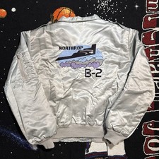 Northrop B2 Satin Bomber Jacket Vintage US Air Force Silver Size XL Made In USA
