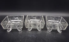 Set of 3, Vintage Salt Sellers Dessert Cups Etched Glass Clear with Feet
