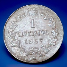 1867 M Italy Copper Centesimo Coin Uncirculated Vittorio Emanuele II Ruler UNC