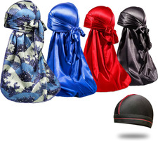 4PCS Silky Durags for Men 360 Waves, Designer Do Rag, Award 1 Wave Cap