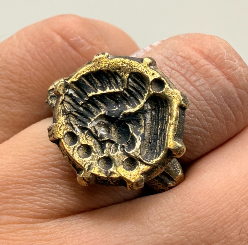 Rare Old Roman Greek Antiquity Bronze Gold Color King Face Intaglio Ring