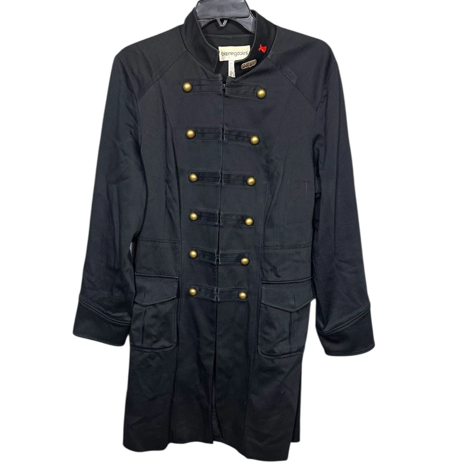 Abrigo estilo militar vintage Bloomingdale’s LUX 14W chaqueta con botones de latón negro Foto 2 de 4