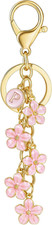 White Pink Black Cute Initial Letter Keychain for Women, Flower Bag Charms Ename