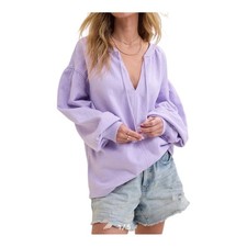 NWT Aerie Women XS Fits L Textured VNeck Sweatshirt Women Lavender Purple Boho