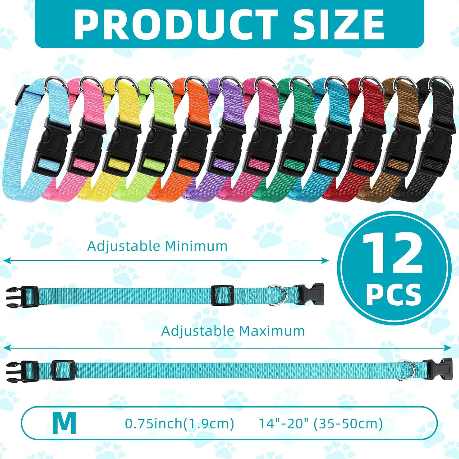 Buryeah 12 Pieces Nylon Dog Collar Bulk, Adjustable Dog Collars with Quick Relea