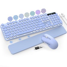 Wireless Keyboard and Mouse Backlit - Typewriter Keyboard with Retro Round Ke...