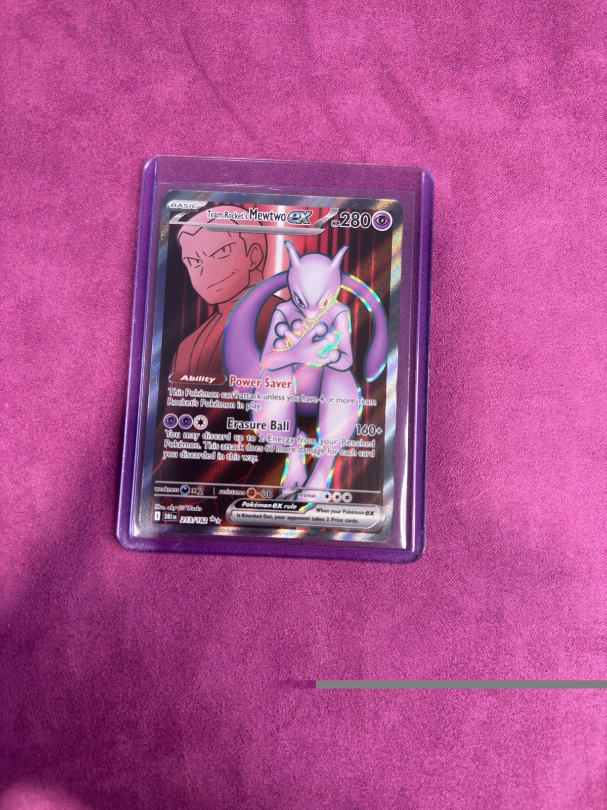 Team Rocket's Mewtwo ex 213/182 Ultra Rare Destined Rivals Pokemon Holo