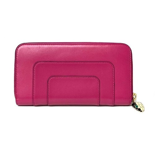 BVLGARI Serpenti Pink Leather Round Zipper Long Wallet Pre-owned Japan - Picture 2 of 14