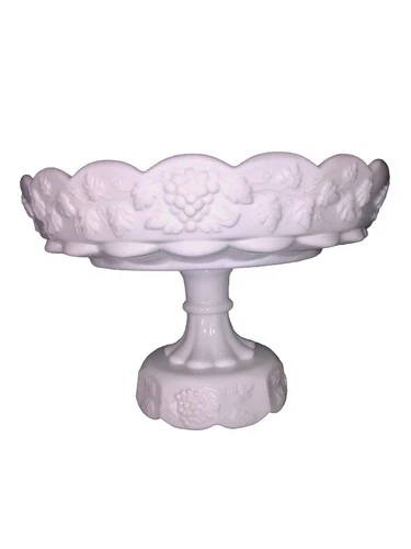 Vintage Westmoreland Milk Glass Pedestal Cake Fruit Bowl Raised Grape Scallop