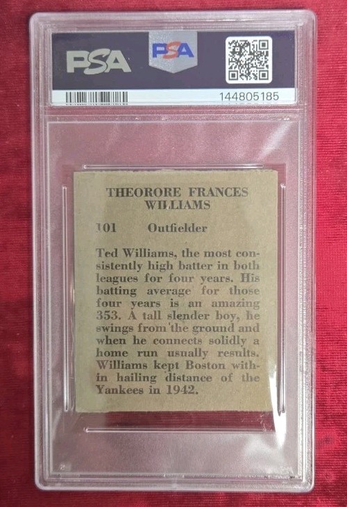 1949 R302-2 M.P. & Co. Ted Williams #101 PSA 1.5 view 2