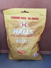 (BB 05/26) Halls Menthol Cough & Throat Relief Drops, Honey Lemon Flavor - 80 ct