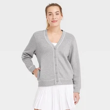 Women's Piped Button-Up Cardigan - All In Motion Heathered Gray XS