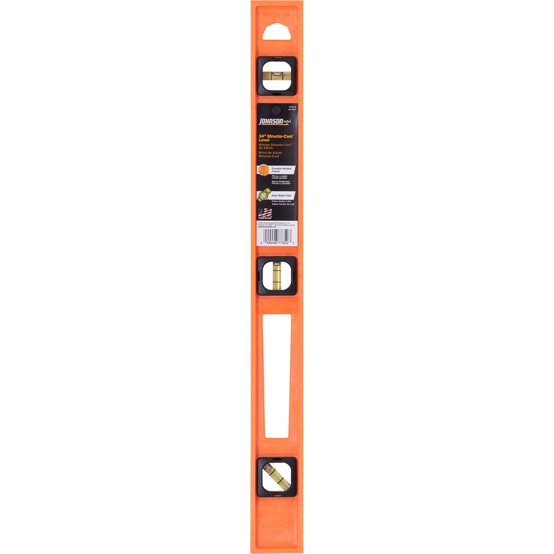 Johnson 7724-O Structo-Cast Orange Plastic 3-Vial I-Beam Level 24 L in.