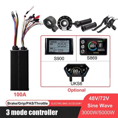 Ebike 48V/72V 100A 3000W-5000W Motor Controller with Display& Barke PAS Throttle