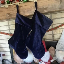 ONE Target Threshold Blue Velvet Quilted Christmas Hanging Stocking NO MONOGRAM