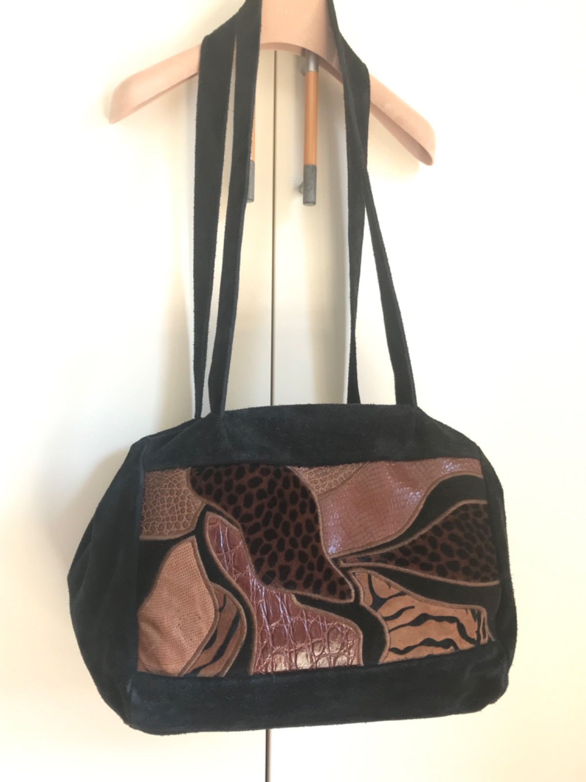 Borsa spalla vintageCINQUECENTO TopLine,Vera pelle e camoscio patchwork - Ottima
