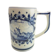 Vintage Regina Delft Blue Heineken Beer Mug Dutch Windmill Sailing Ship Pottery