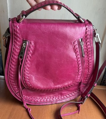 Rebecca Minkoff Vanity Leather Saddle Bag Magenta Shoulder Crossbody Raspberry
