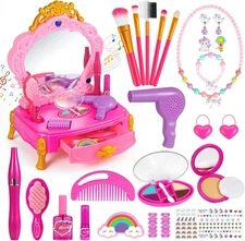 Toddler Princess Vanity, Kids Small Makeup Vanity for Girls with Music and Prete