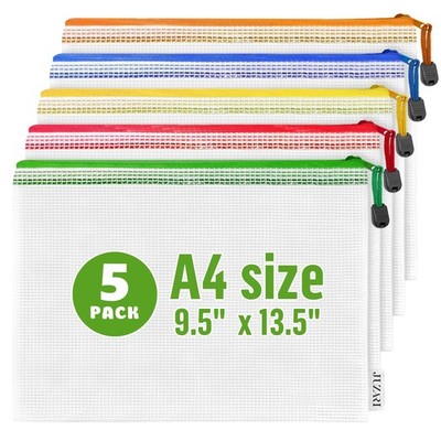 5 Pack Mesh Zipper Pouch Bags A4 13.5x9.5 Inch Plastic Organizing Document