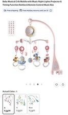 Musical Crib Mobile Moon & Stars Night Light Projector w/ Remote, Pink