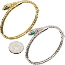14k Yellow/White Gold Plated AAA Cubic Zirconia Snake Bangle Bracelet 7