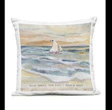 Square Throw Pillow Beach Nautical Sailboat "Boat Waves, Sun Rays & Beach Days"
