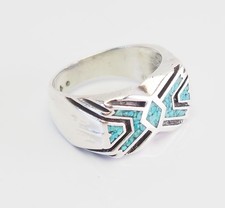 Vintage sterling silver Native American gemstone inlay signed ring size 8