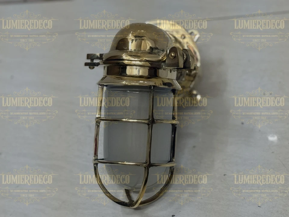 Luz de jaula de mampara de latón de alta resistencia - Lámpara de pared náutica exterior/interior Foto 4 de 4