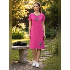 NWT CITE Black Cat Gingham Trim Pink Novelty Knit T-Shirt Dress Size XS Petite