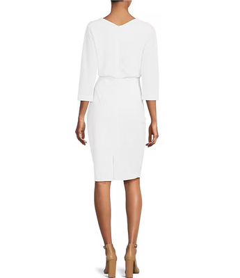Belle by Badgley Mischka White Draped 3/4 Sleeve Boat-Neck Blouson Dress 6 US S | eBay Belle by Badgley Mischka White Draped 3/4 Sleeve Boat-Neck Blouson Dress 6 US S | eBay