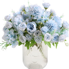 Artificial Flowers, 2Pcs Blue Fake Peony Silk Peonies Faux Flowers Arrangemen...