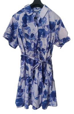 Calvin Klein Midi Sommer Blau Lila Blumen Tee Kleid Gr. 20W UK 24 Neu mit Etikett 3XL