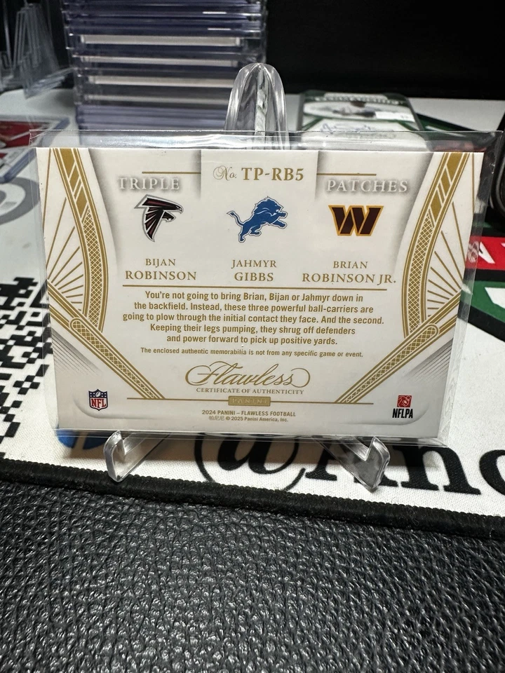 2024 Flawless Triple Patch Bijan Robinson, Jahmyr Gibbs, Brian Robinson /20 - Image 2 of 2