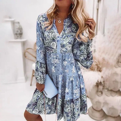 Damen Boho Blumen Maxikleid Trägerkleid Freizeit V-Neck Strandkleid Sommerkleid - Bild 2 von 13