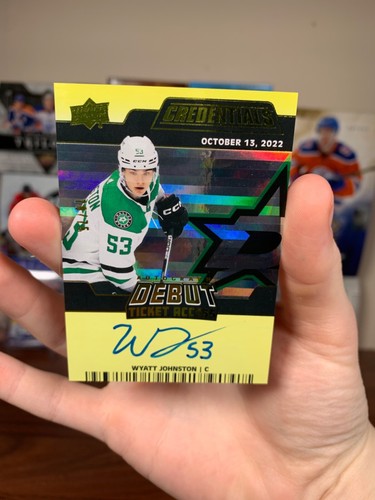 Wyatt Johnston 2022-23 UD Credentials Yellow Debut Ticket Access Rookie Auto /75