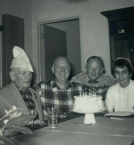 Birthday Party Cake Old Man Hat B&W Photograph Snapshot 3.5 x 3.5