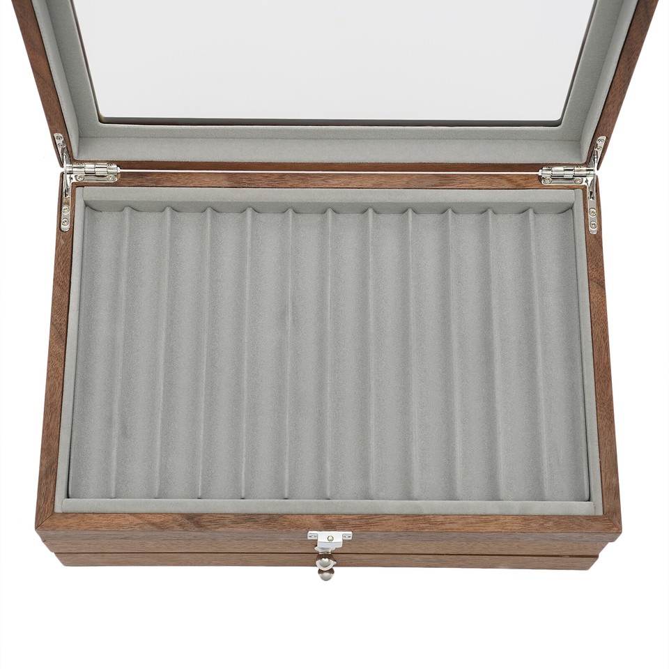 Aufbewahrungsbox Für Füllfederhalter – 23 Fächer, 2 Ebenen, Holz, Mit Glasdeckel