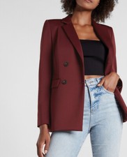 New Express Wine Supersoft Double Knit Double Breasted Button Blazer Jacket Xs
