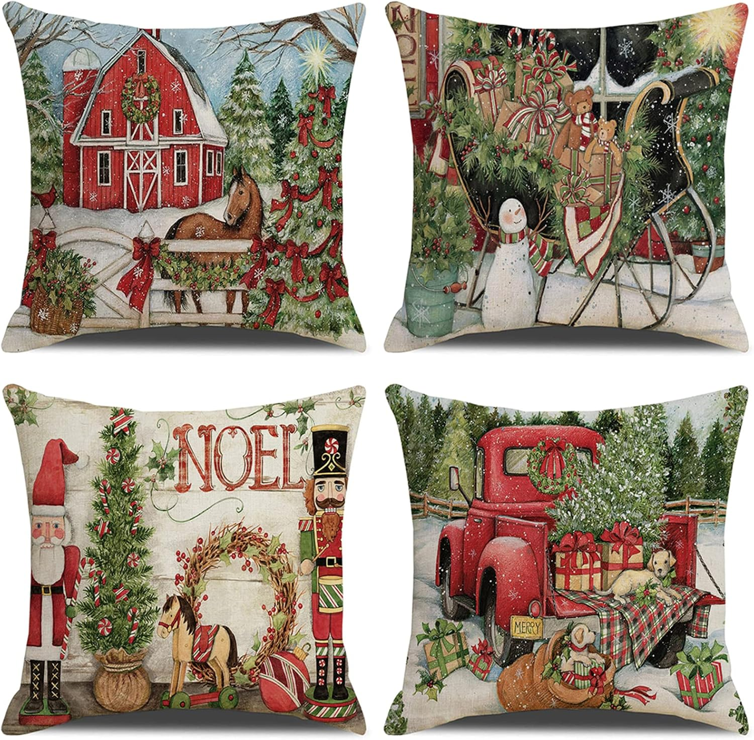 Set of 4 Christmas Pillow Covers 18X18 Throw Pillow Covers Decorative Cushion Co