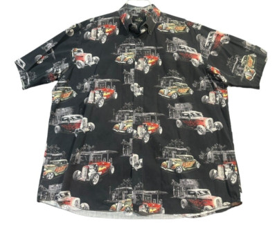 RedHead All Over Print Classic Cars Hot Rod Button Down Shirt Mens XXL