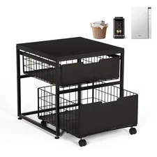 LUCKUP Mini Fridge Stand with Storage Drawer, Small Refrigerator Cart with Wheel