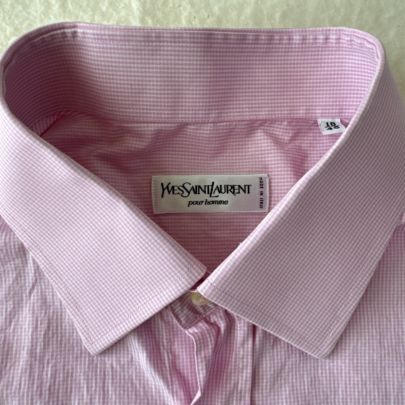 Yves Saint Laurent Rosa Micro Check Made Camicia Abito Uomo Tg XXL Preppy10