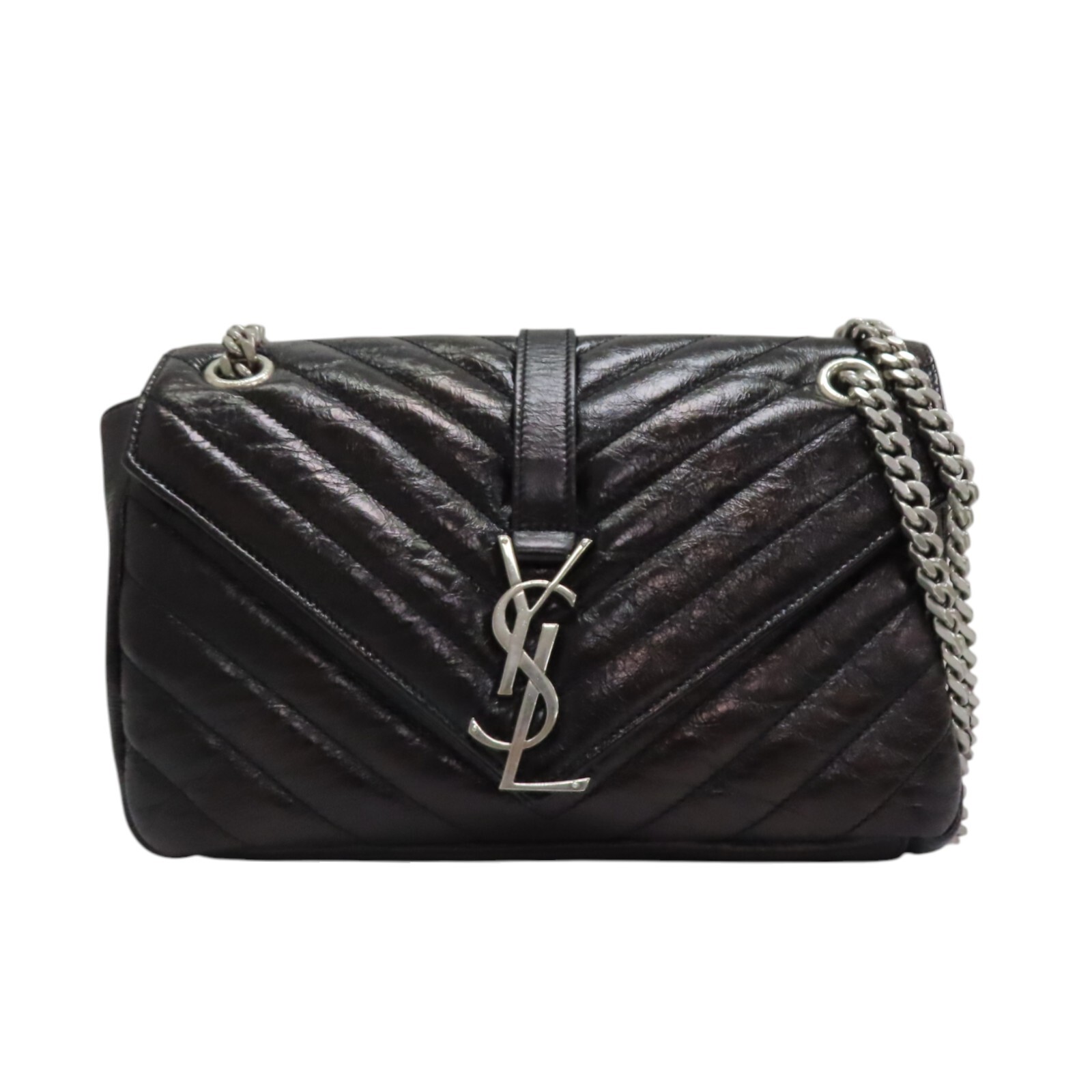 SAINT LAURENT Borsa a tracolla collage in pelle di vitello nera (tintura)