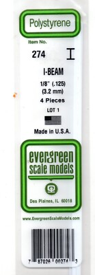 Evergreen 274 Styrene 14'' I-Beam .125'' Tall; pkg(4)